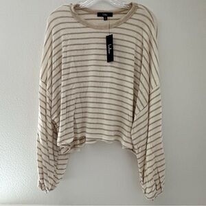 Lulu’s Act Casual White Beige Striped Cropped Pullover Sweater